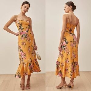 REFORMATION Enya Yellow Floral Midi Dress 4